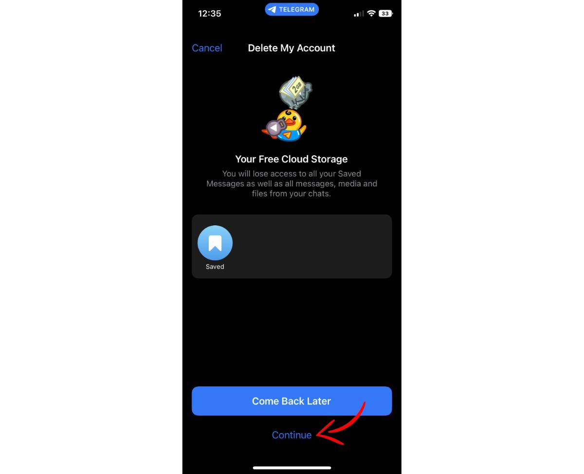 دیلیت اکانت تلگرام Telegram در اپلیکیشن آیفون