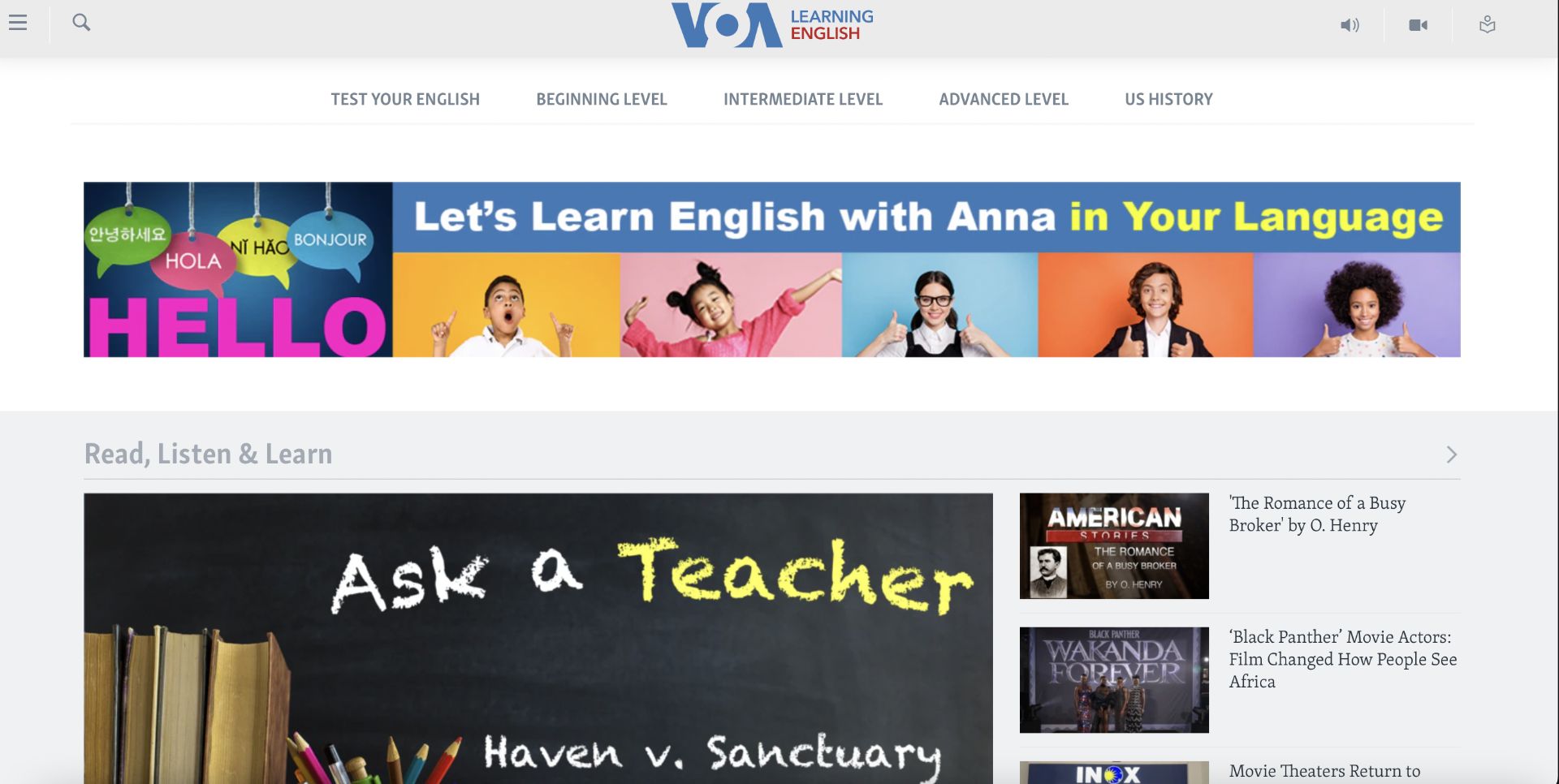 مرجع متخصصين ايران صفحه نخست وب‌سايت VOA Learning English
