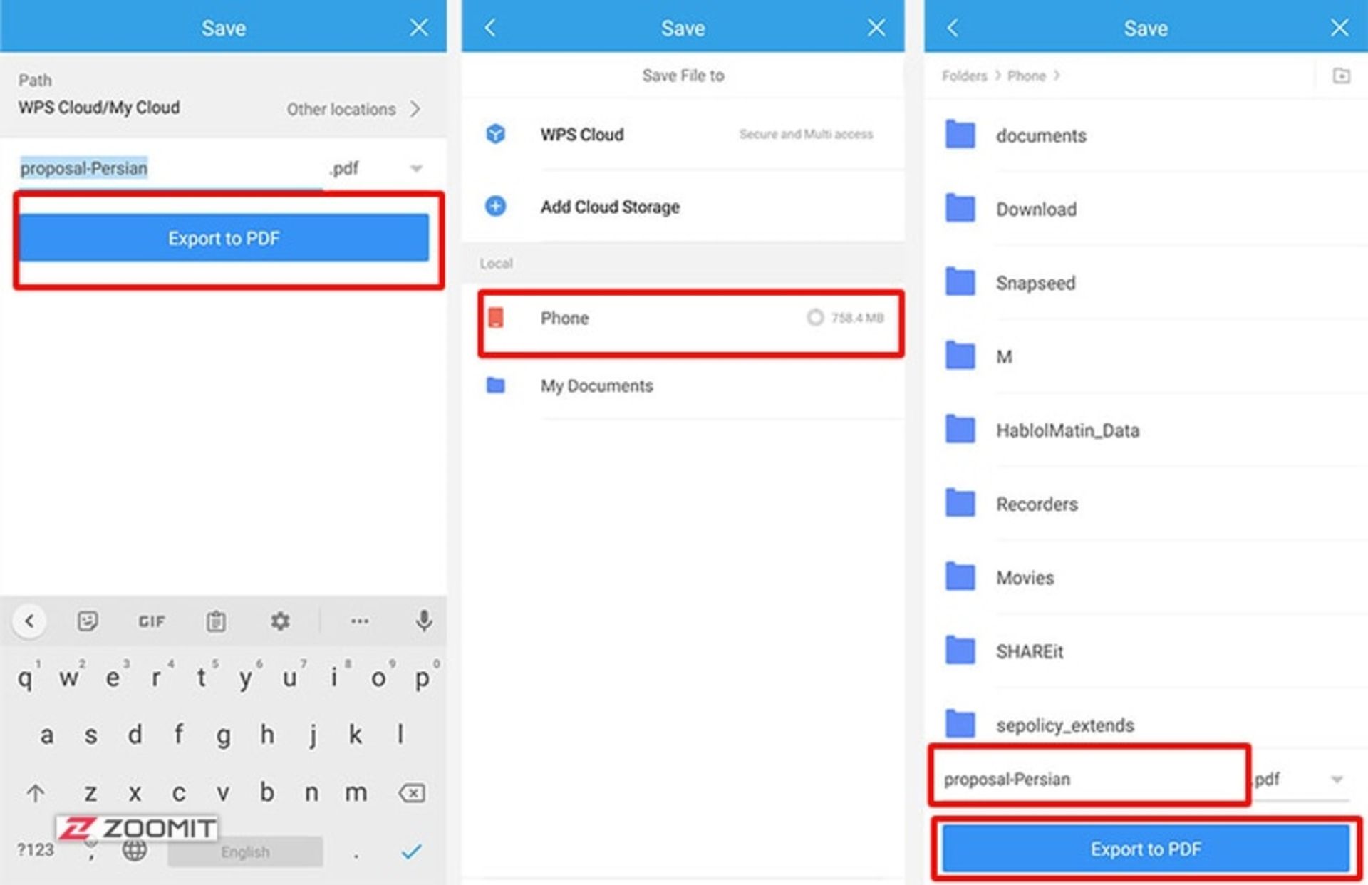 مرحله‌ی سوم تبدیل ورد به پی دی اف با WPS Office