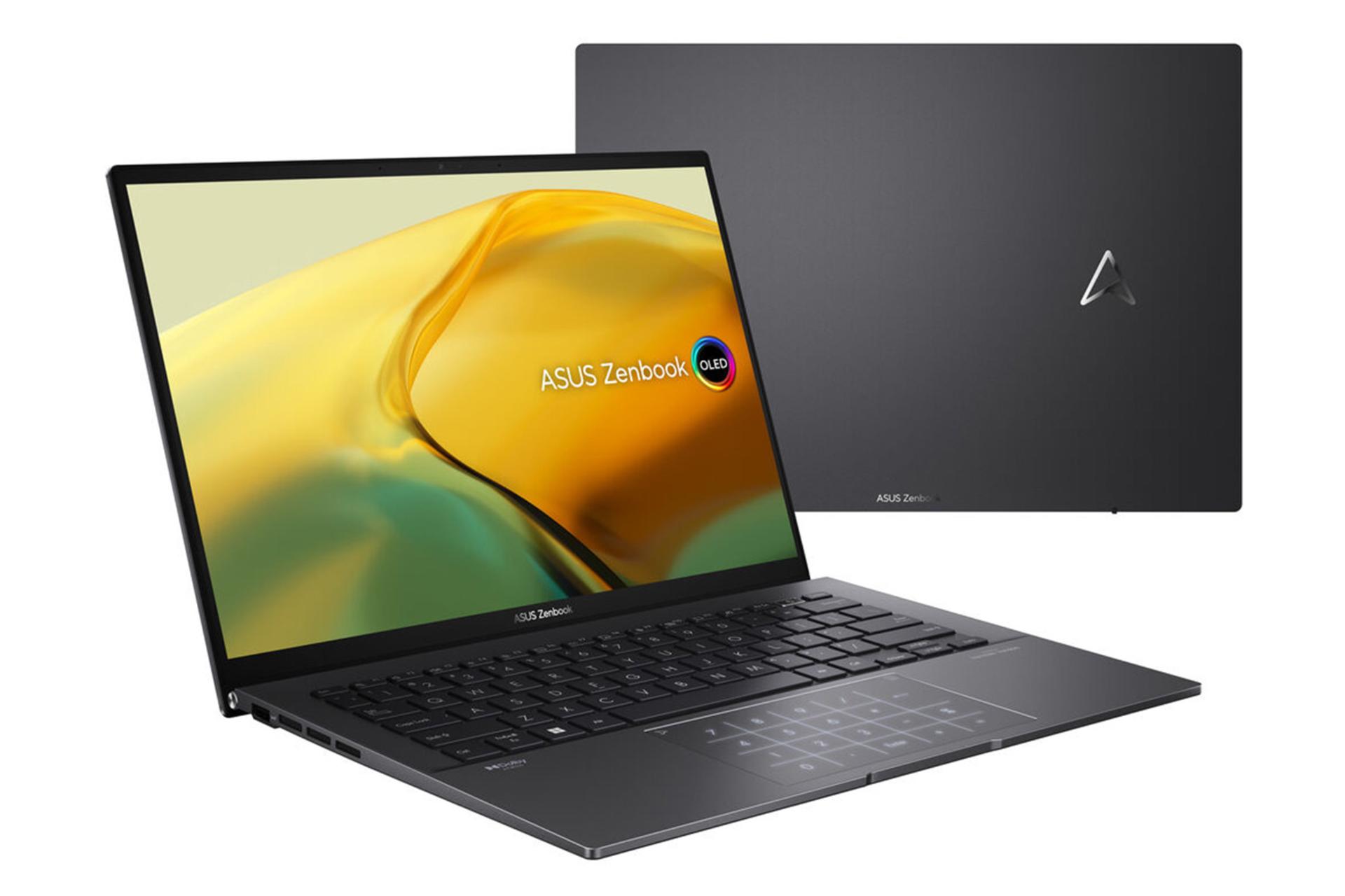 نمای پشت و جلو لپ تاپ ایسوس Zenbook 14 OLED UM3402
