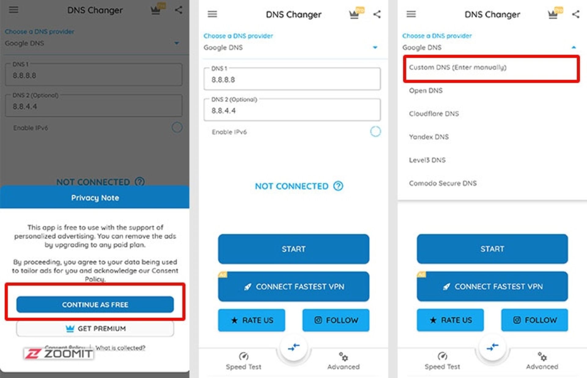 مرحله اول تغییر dns در اندروید با اپلیکیشن DNS Changer & Net Speed Test