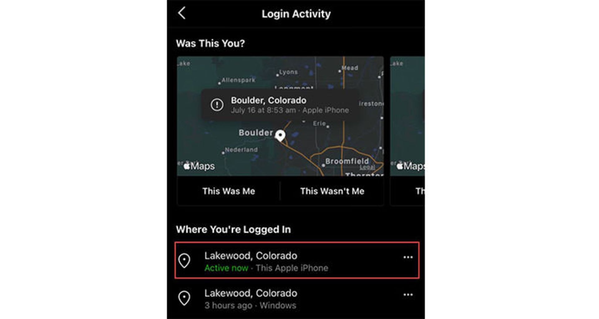 فهرست Login Activity اینستاگرام