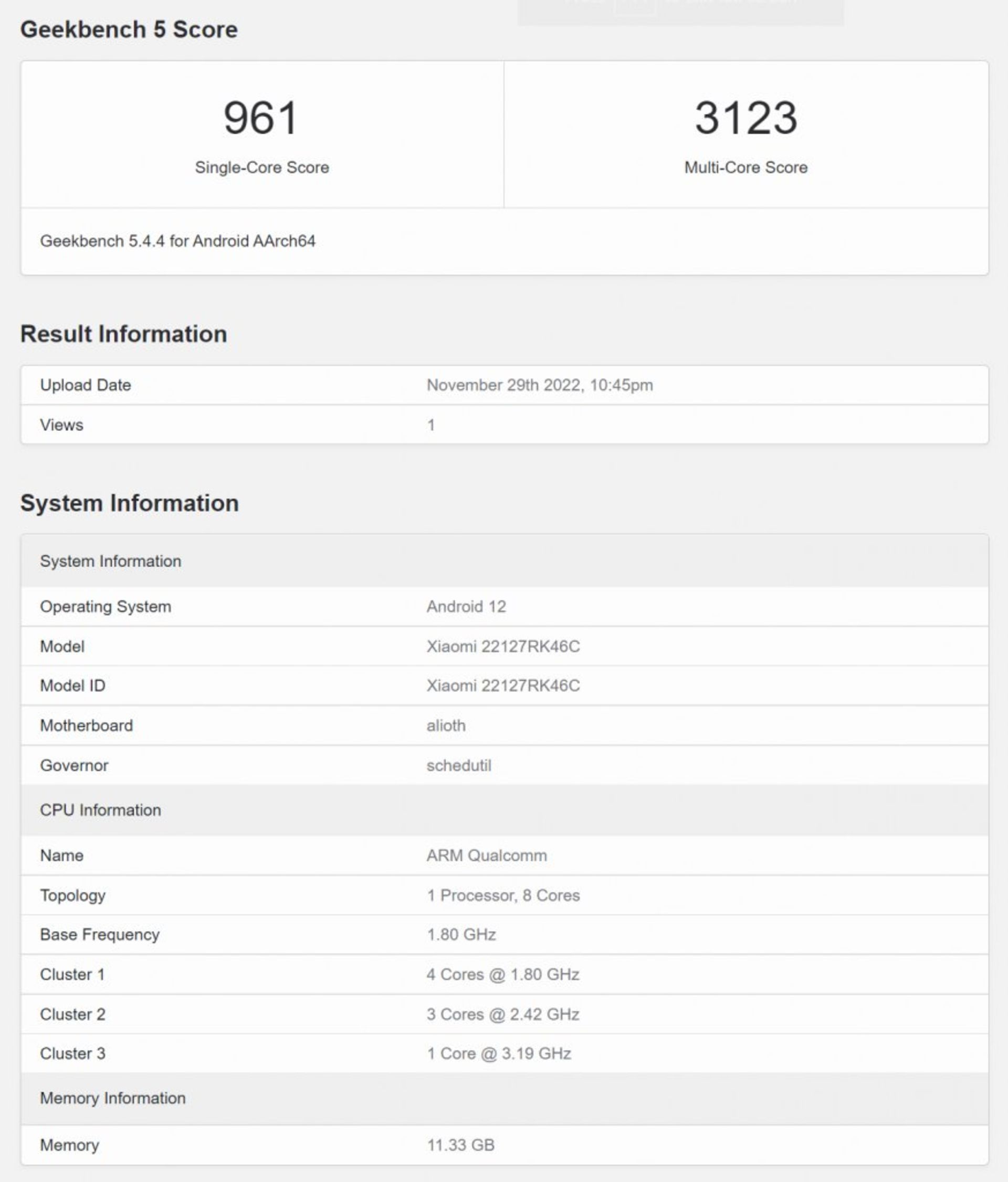 امتیاز گیک بنچ ردمی K60E