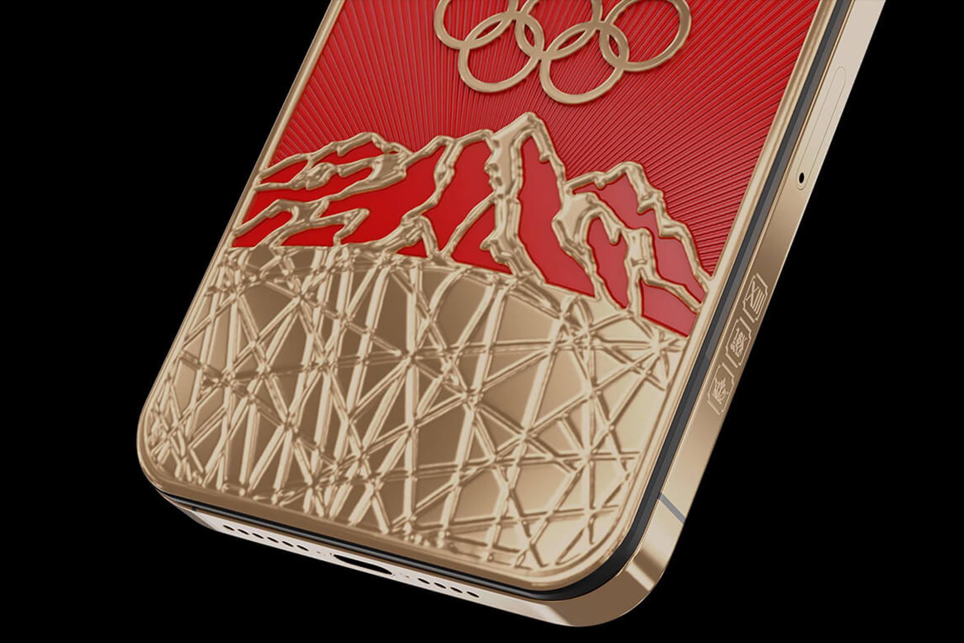 طلا ۲۴ عیار روی بدنه مدل المپیک زمستانی آیفون 13 پرو مکس اپل نمای نزدیک