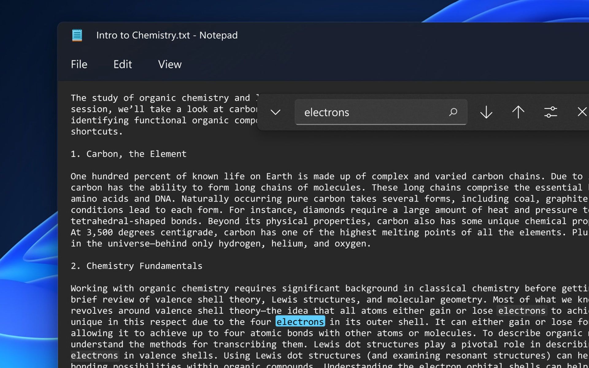 اسکرین شات حالت تاریک نوت پد جدید ویندوز ۱۱