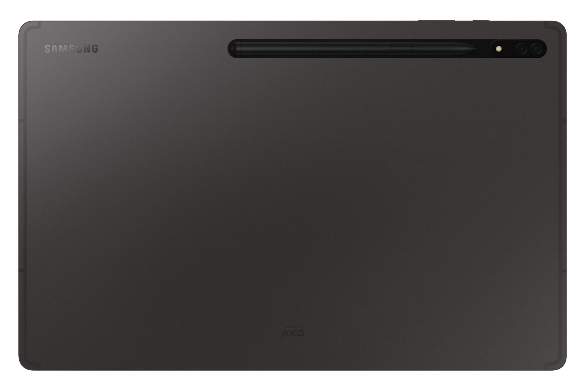 نمای پشت تبلت سامسونگ گلکسی تب اس 8 اولترا رنگ خاکستری در حالت افقی