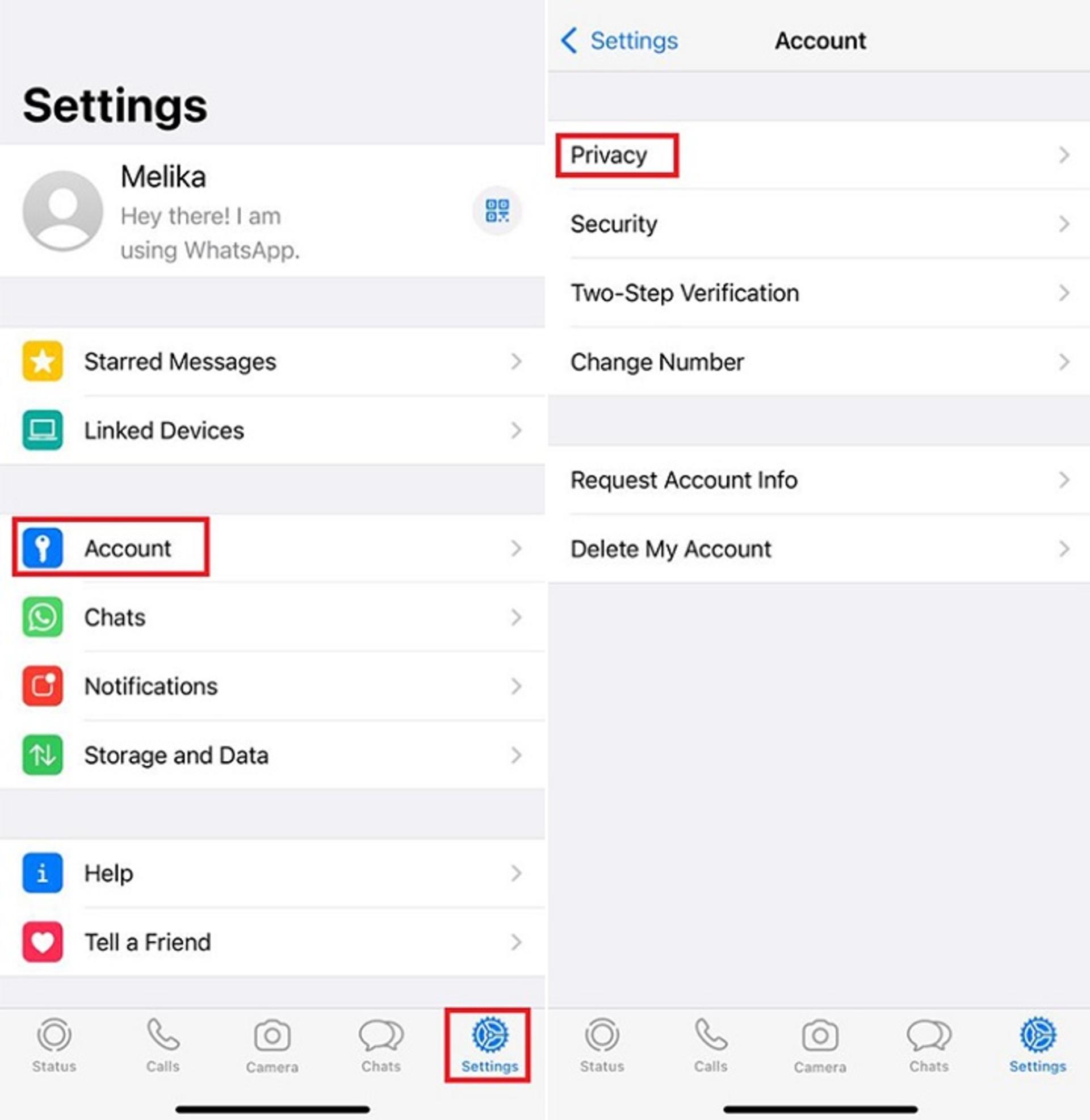 تنظیمات حریم خصوصی واتساپ