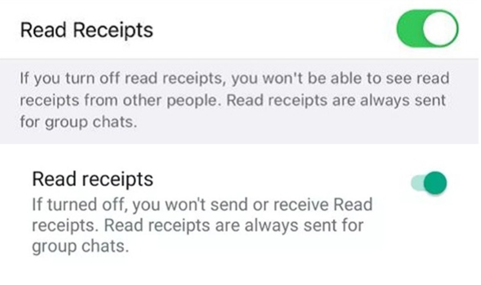 تنظیمات حریم خصوصی Read receipts در واتساپ