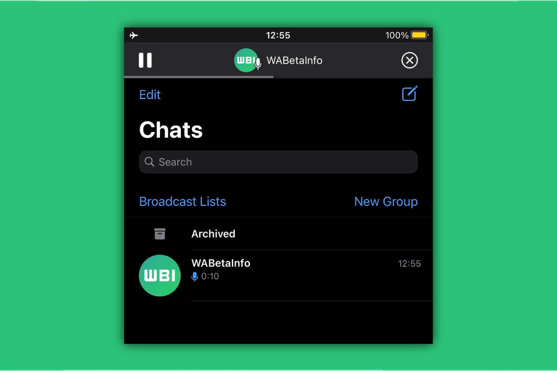 قابلیت گوش دادن به پیام صوتی خارج از چت در واتساپ IOS
