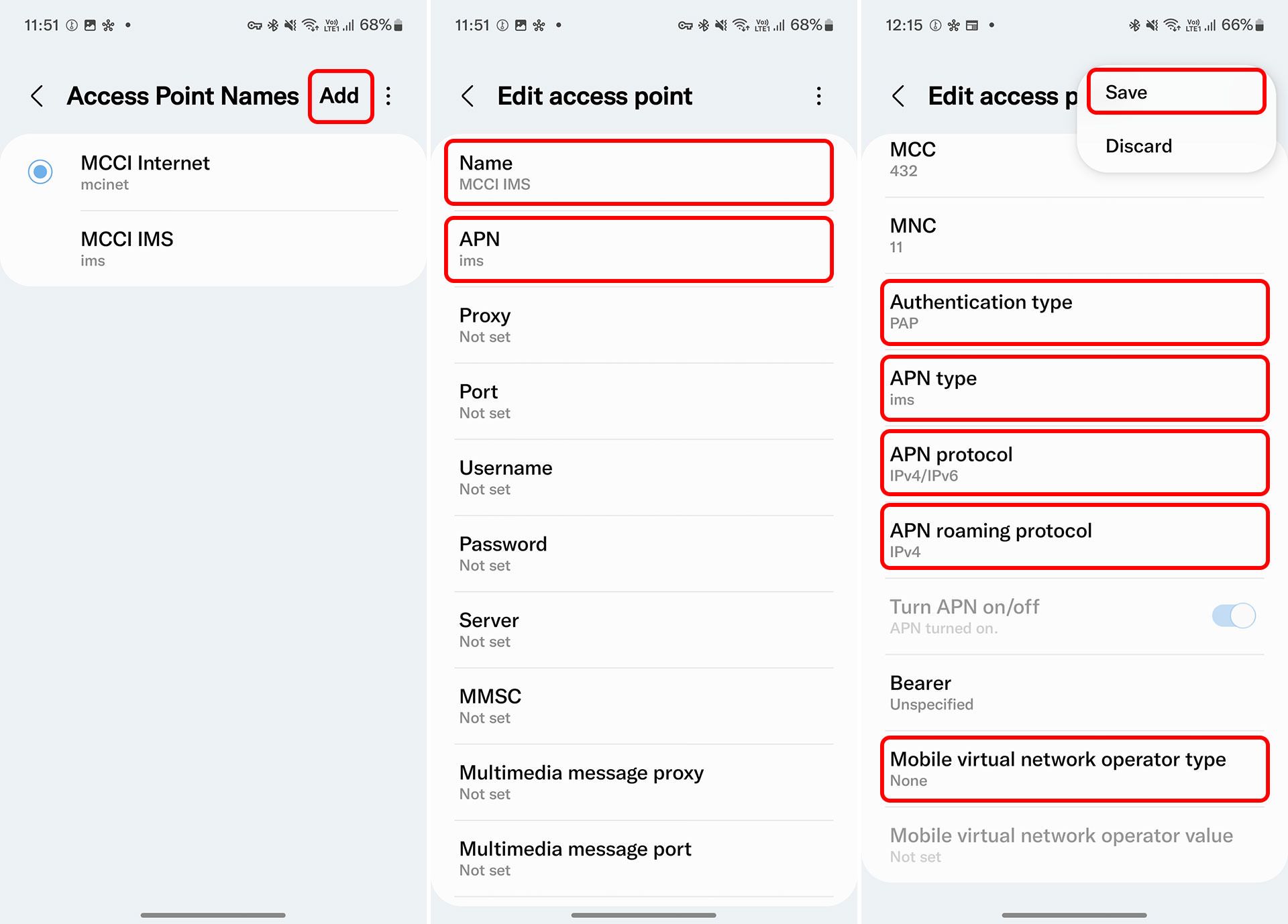 افزودن APN سرویس VoLTE همراه اول در گوشی سامسونگ