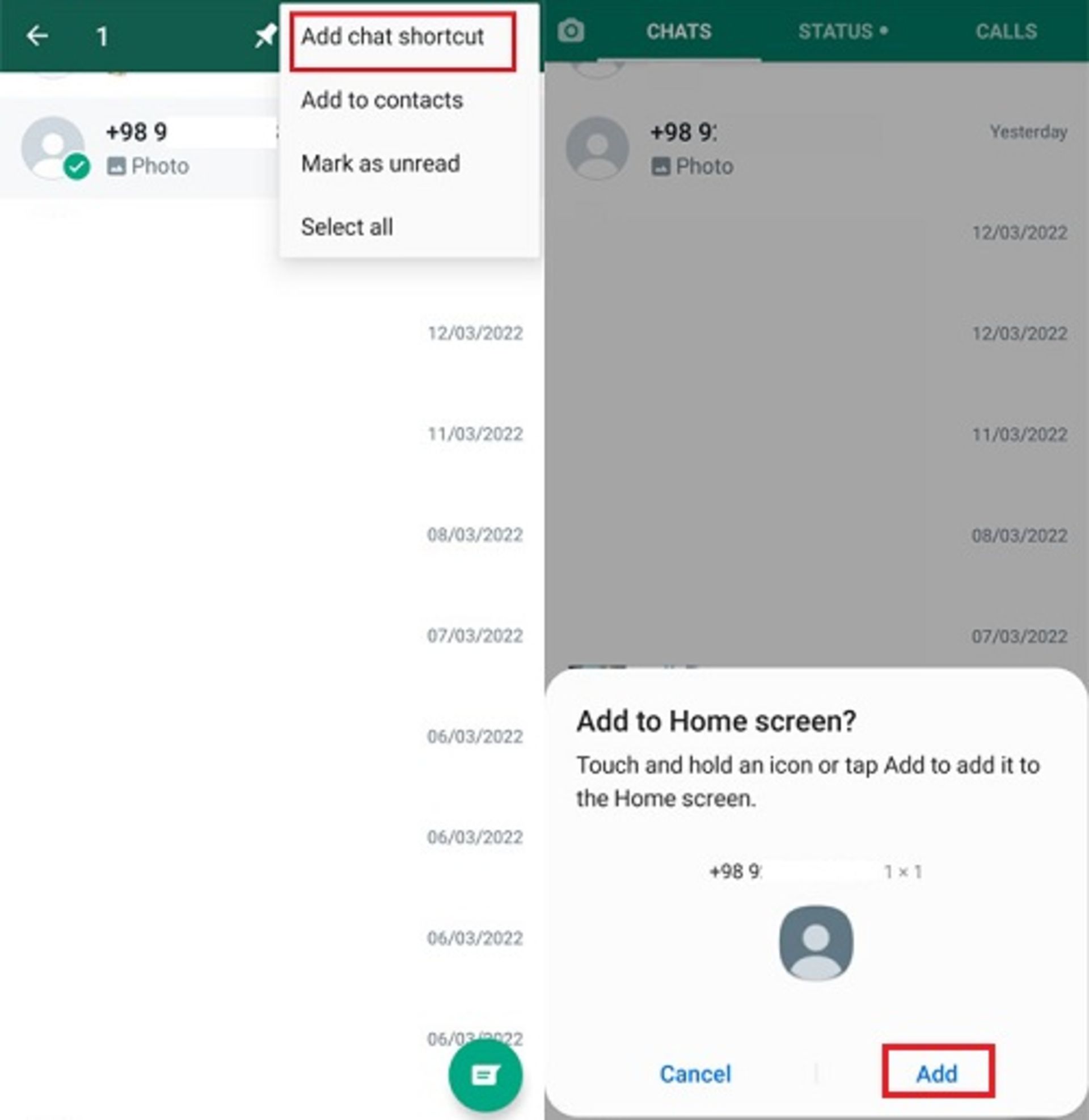 ایجاد میانبر از مخاطبین واتساپ از طریق اپ ۱