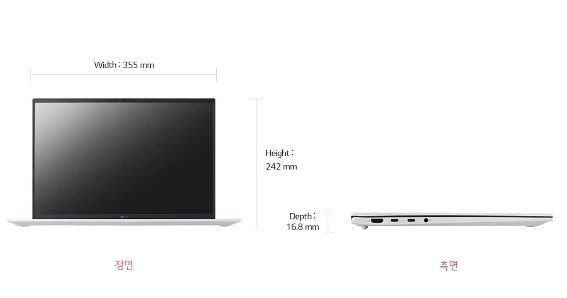 اطلاعات اندازه لپ تاپ ال جی گرم ۱۶