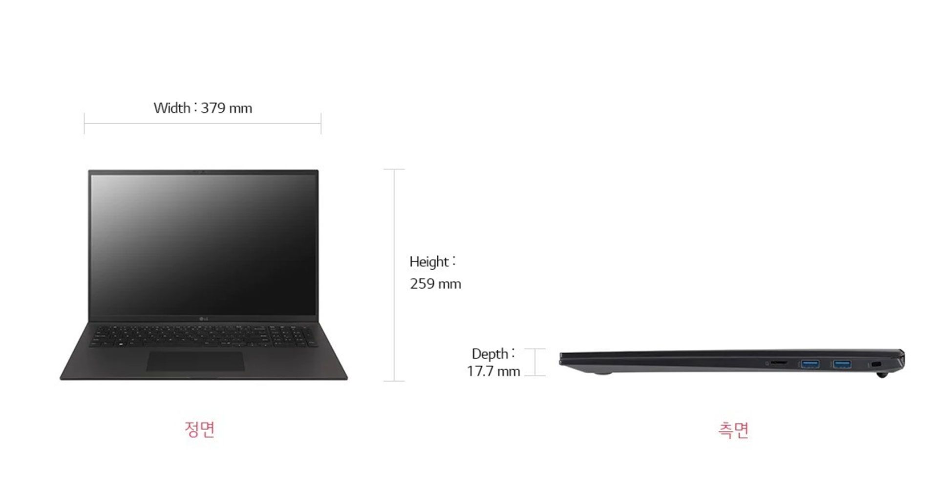اطلاعات اندازه لپ تاپ ال جی گرم ۱۷
