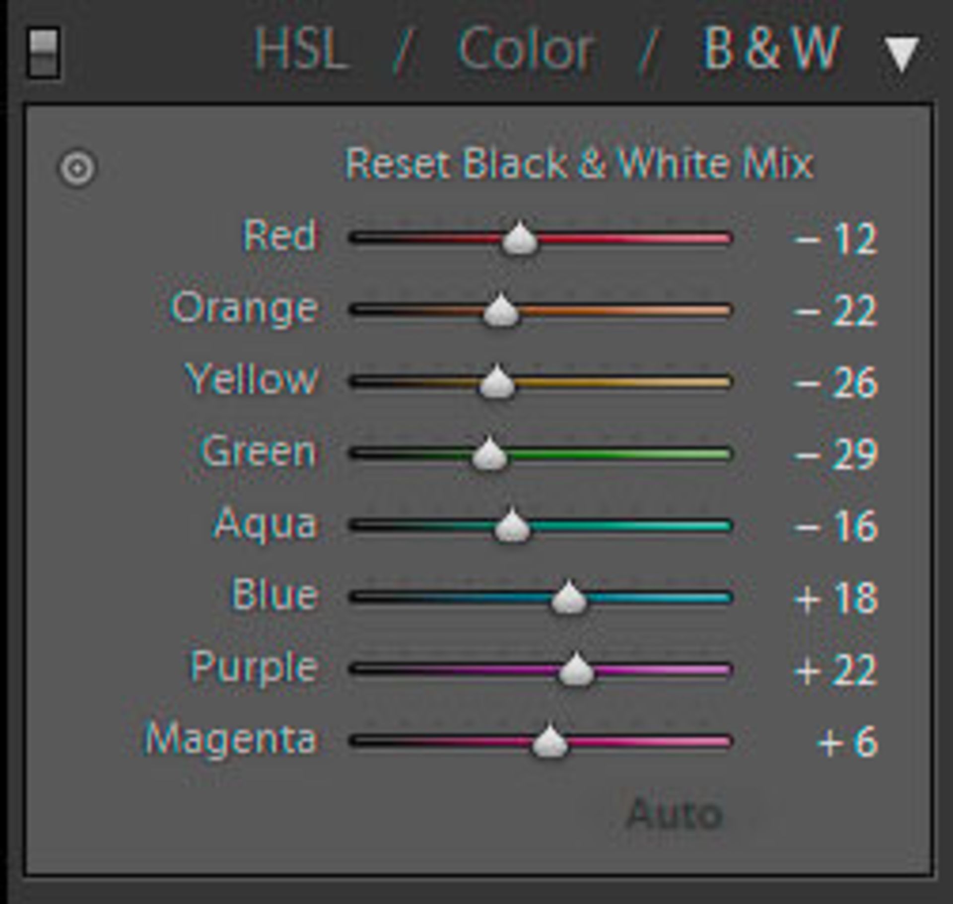تنظیمات سیاه و سفید لایت روم