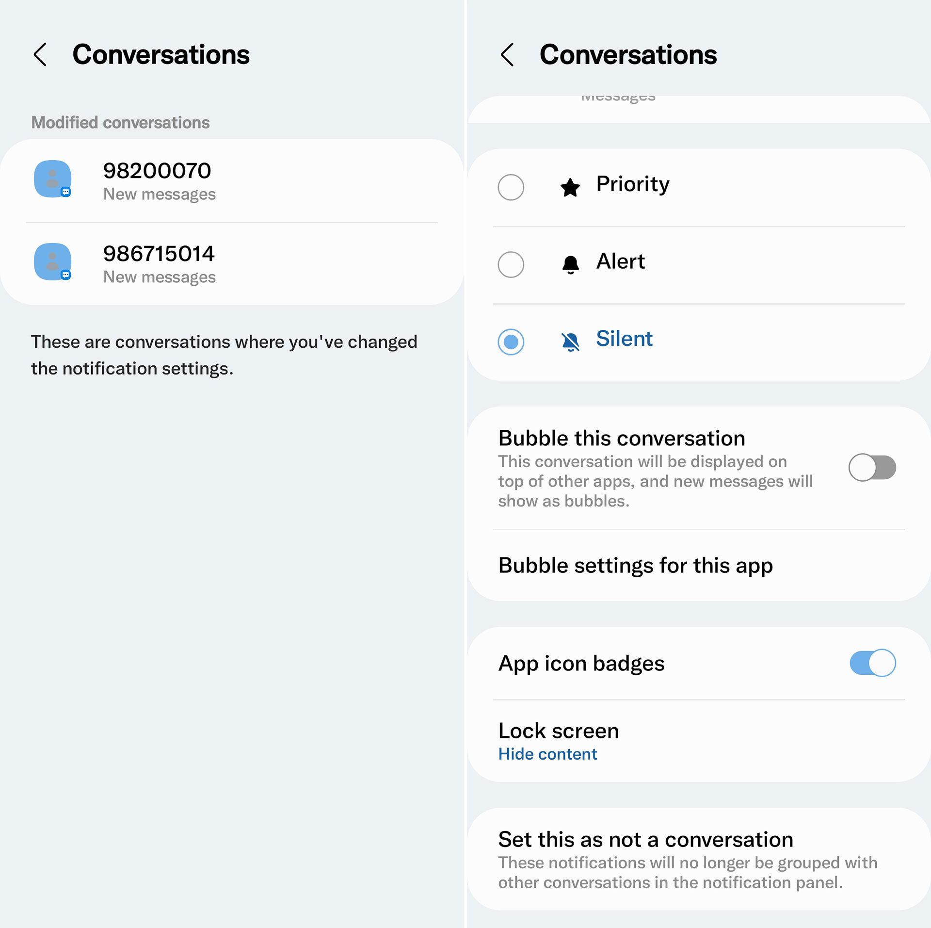 تنظیمات مربوط به مکالمه ها در One UI