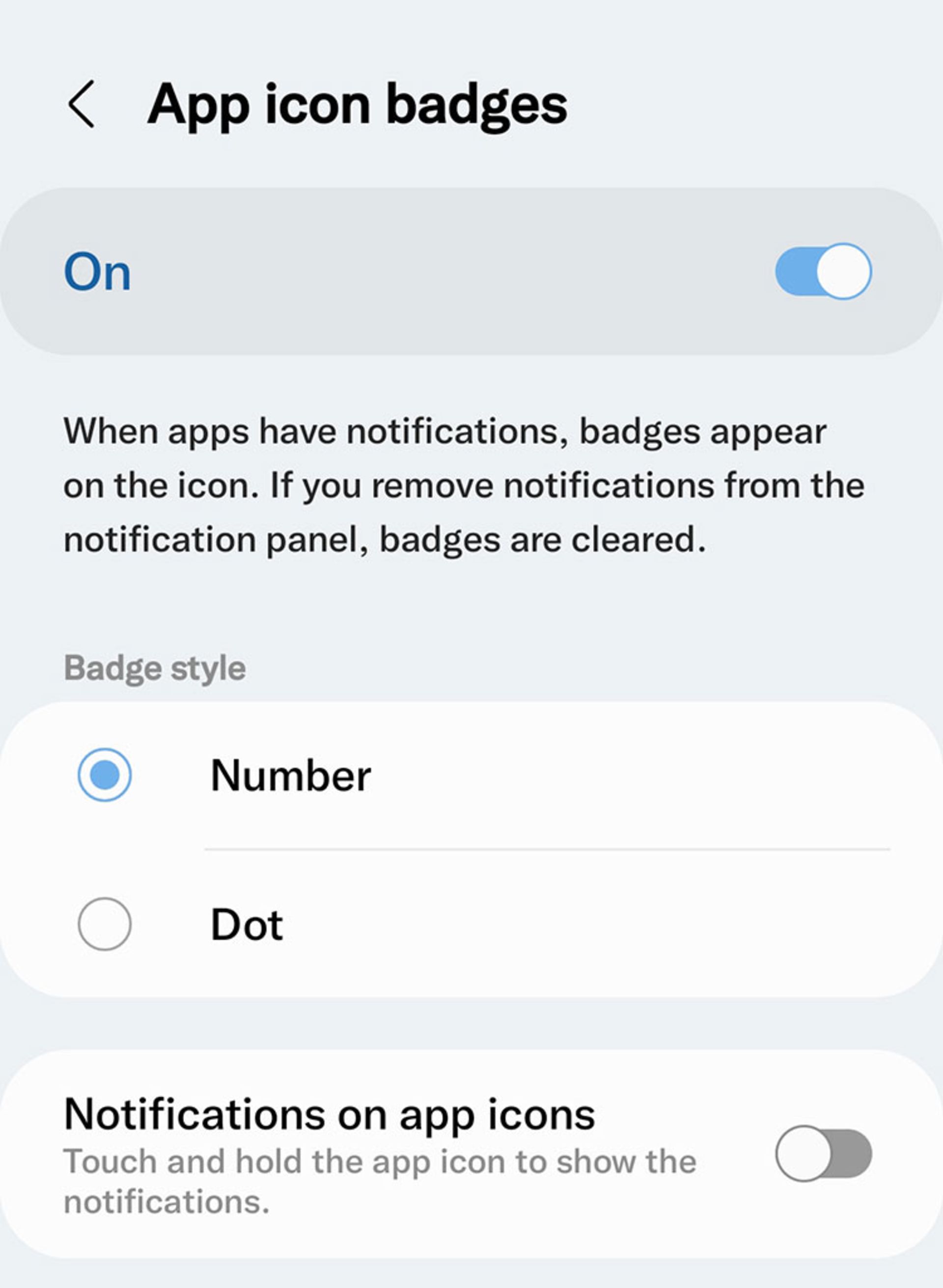 تنظیمات نماد اعلان‌ها در آیکون اپلیکیشن‌ها در One UI