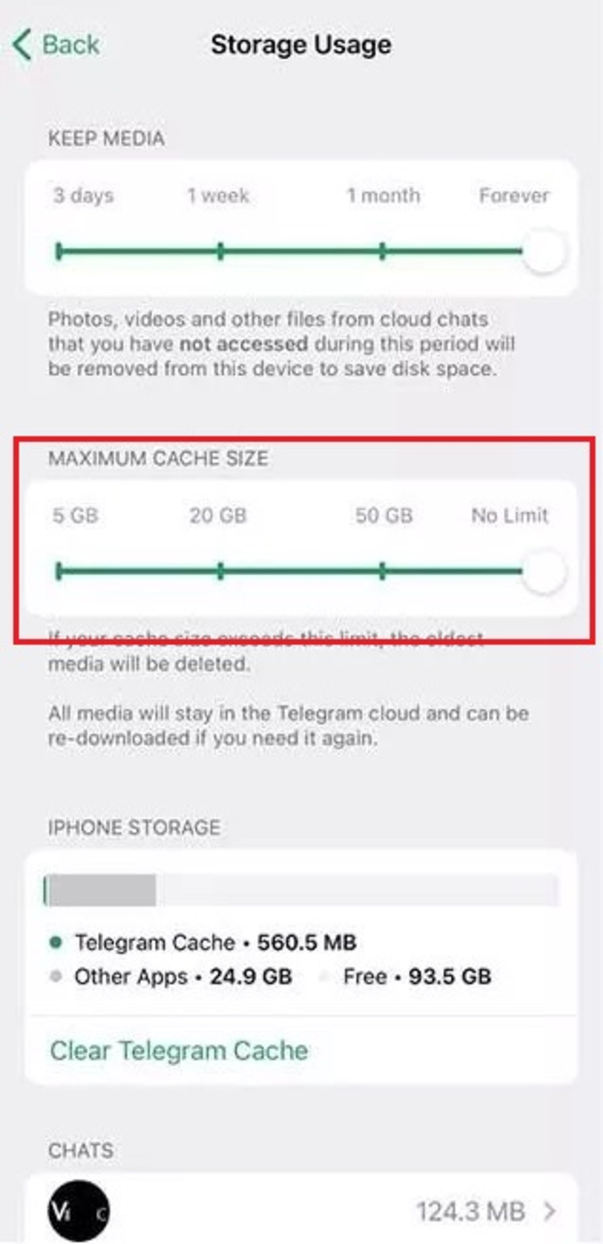 مدیریت فضای ذخیره سازی تلگرام 