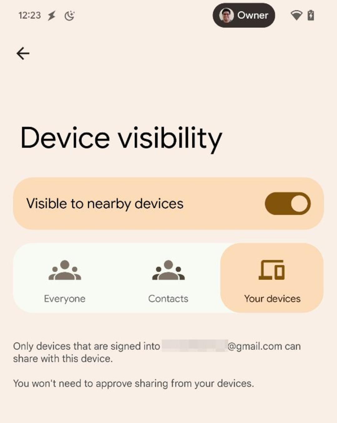 ویژگی Self Share در Nearby Share اندروید ۱۲
