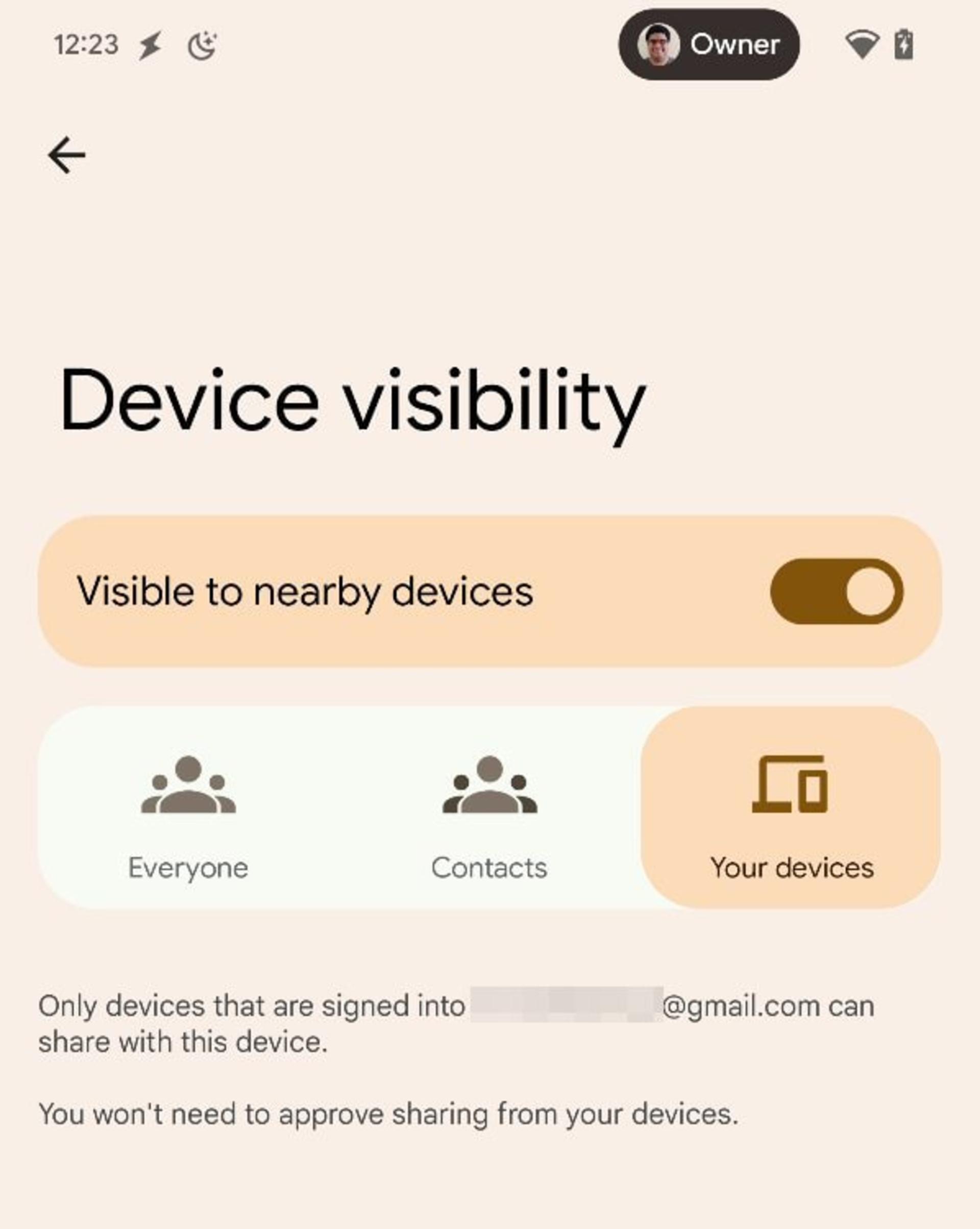 ویژگی Self Share در Nearby Share اندروید ۱۲