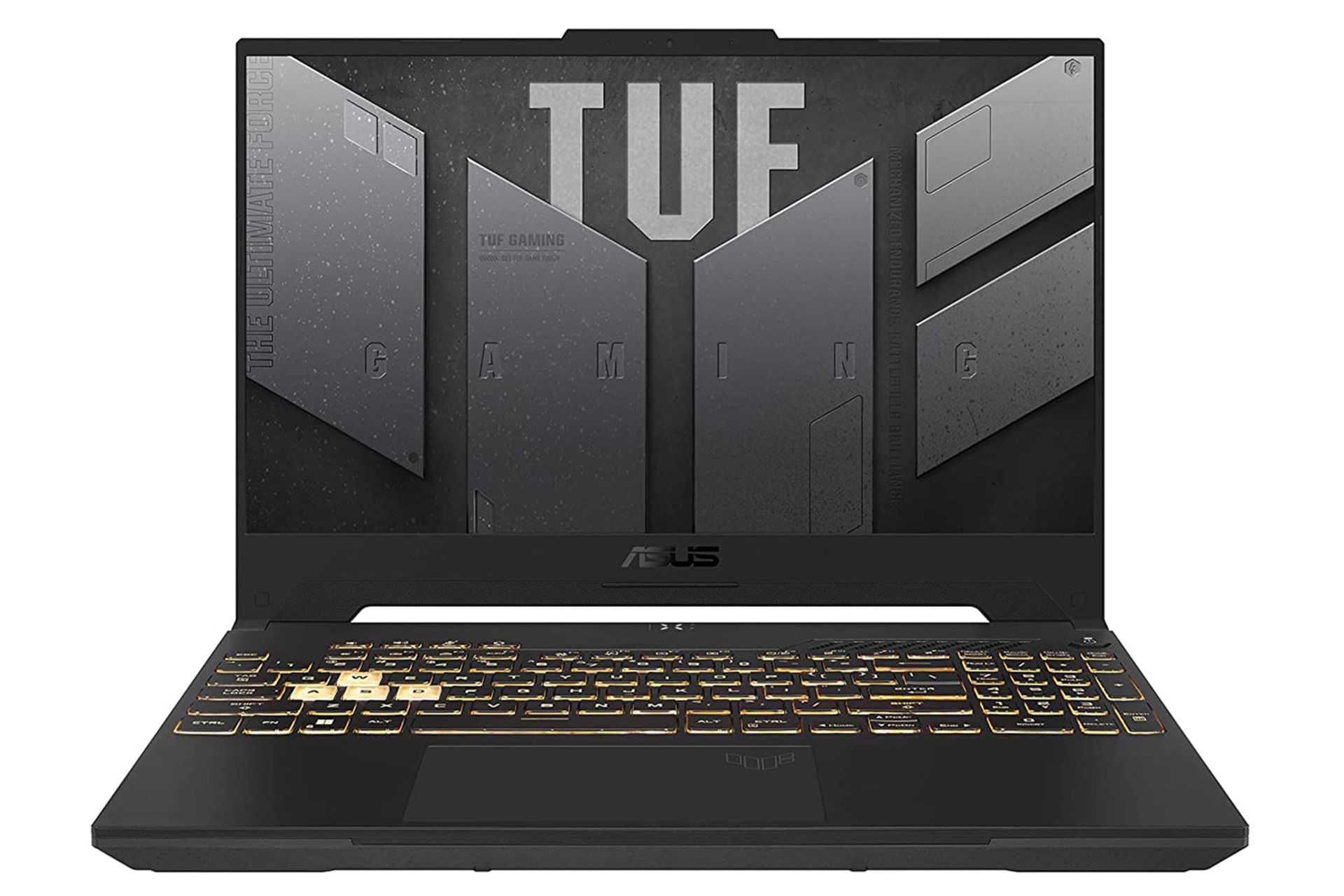 مرجع متخصصين ايران نماي جلو لپ تاپ ايسوس TUF Gaming F15 FX507ZE با صفحه نمايش روشن و نمايش كيبورد و ترك‌پد