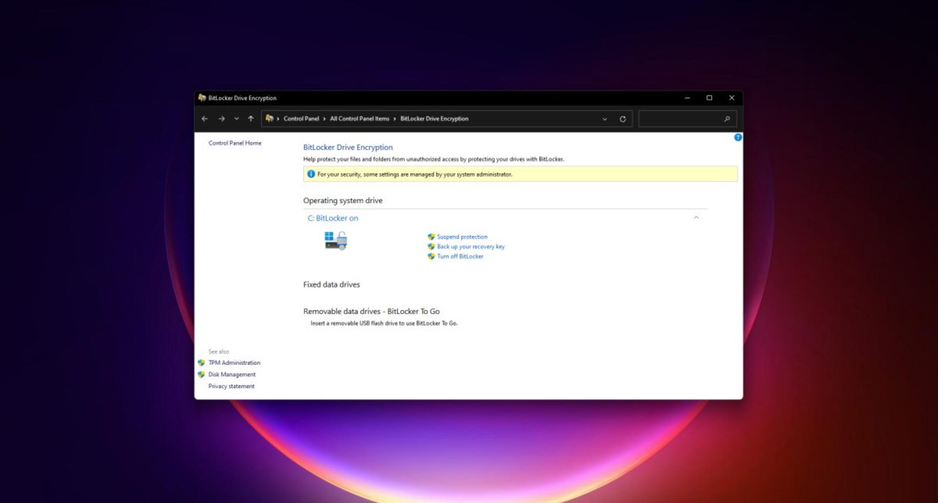 تنظیمات BitLocker