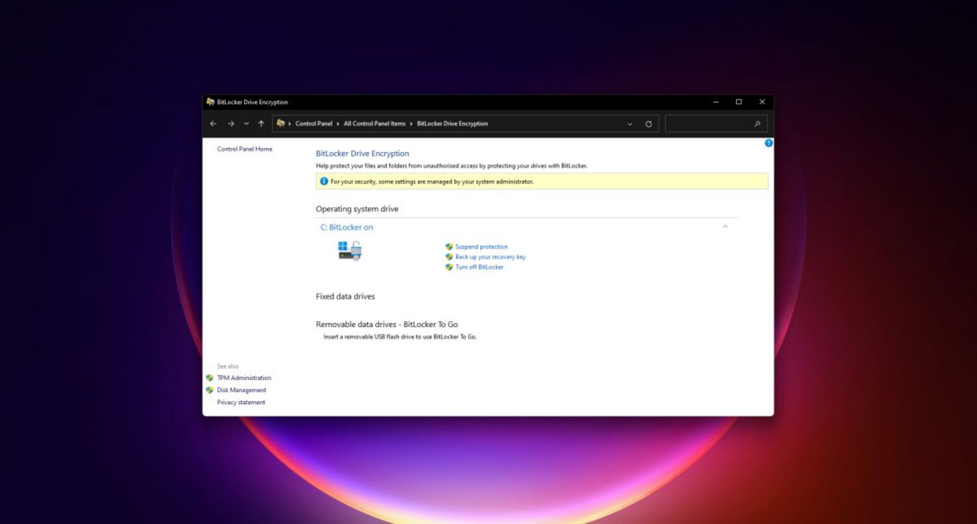 تنظیمات BitLocker