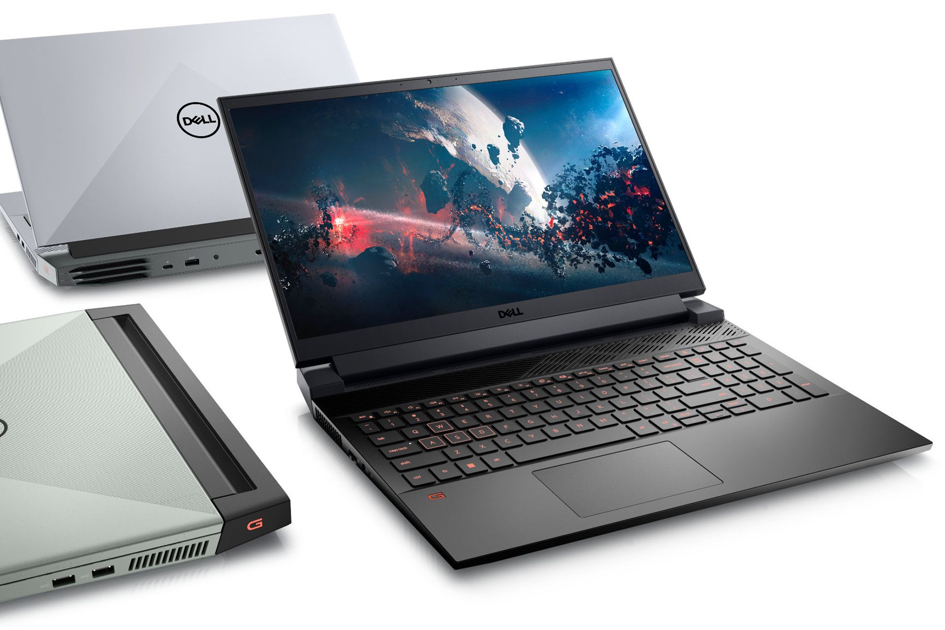 لپ تاپ Dell G15 از نمای جلو و پشت حالت باز و بسته