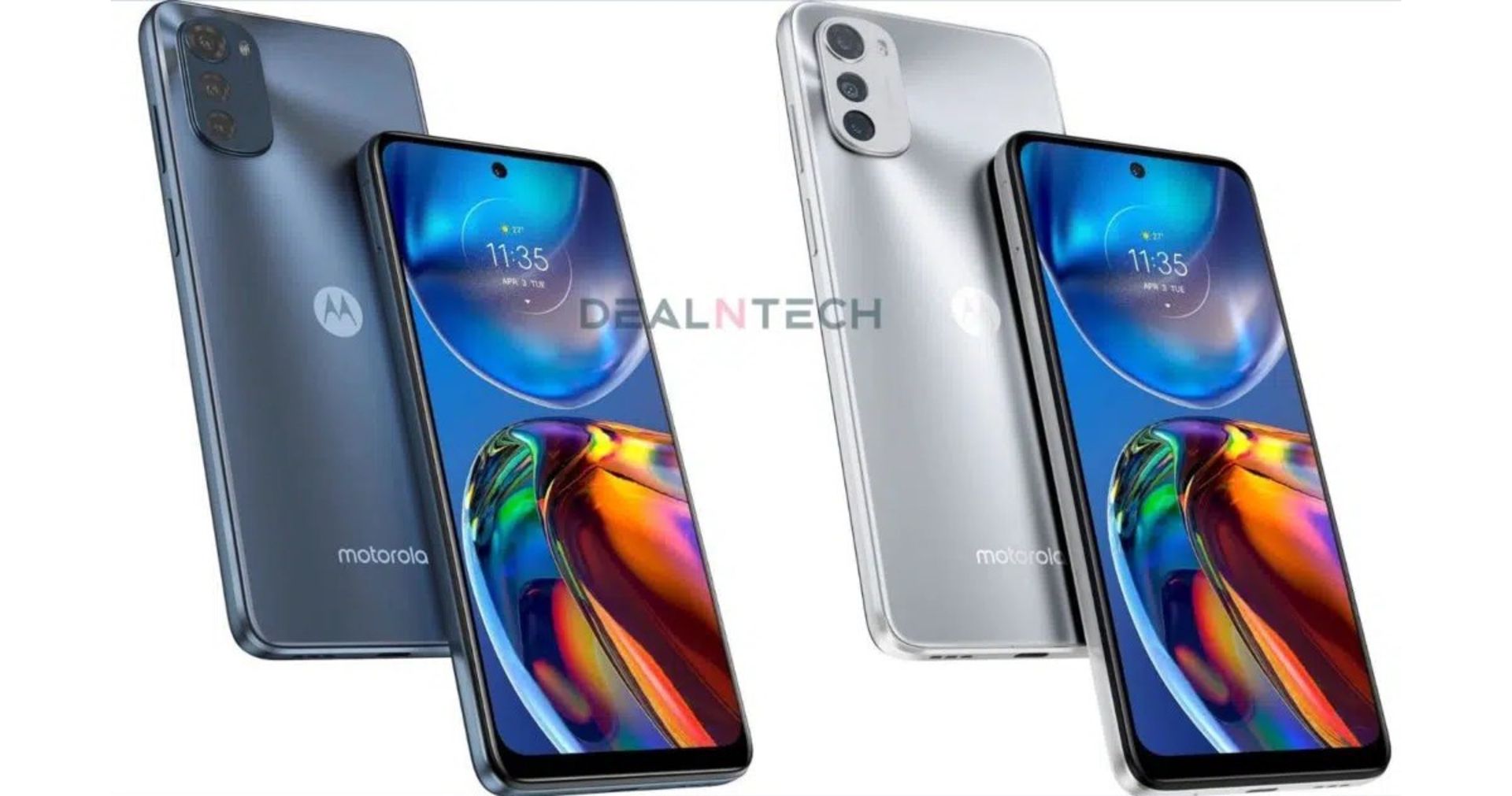 عکس رندر گوشی موتورلا Moto E32‌در رنگ نقره‌ای و آبی