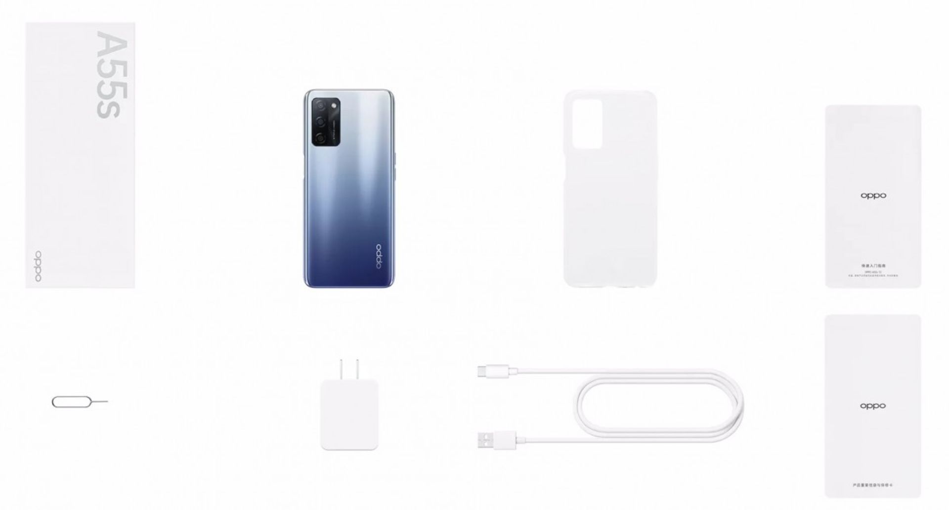 لوازم داحل جعبه‌ی گوشی اوپو A55s 5G