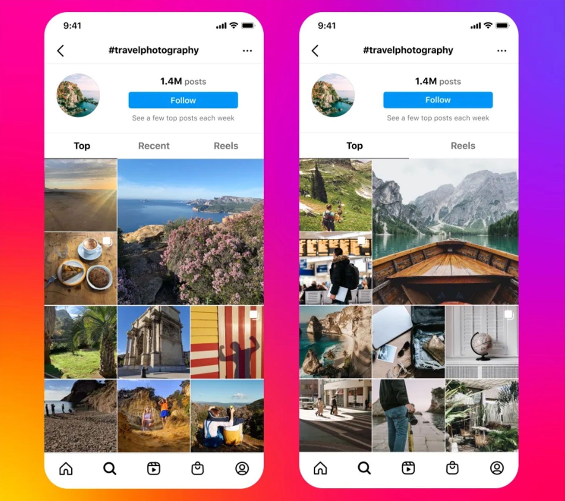 حذف تب Recent از صفحه جستجوی هشتگ اینستاگرام