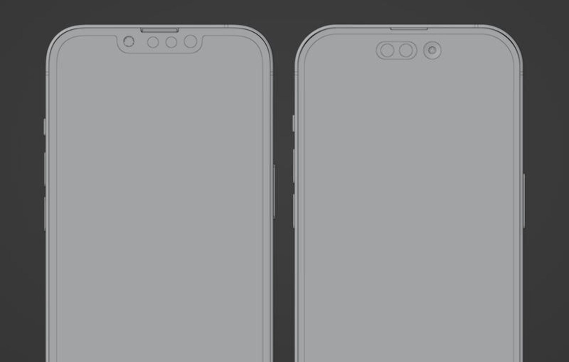 رندر آیفون 14 پرو در کنار آیفون 13 پرو از نمای جلو