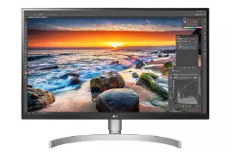 مانیتور ال جی lg 27ul850w از نمای جلو با صفحه روشن