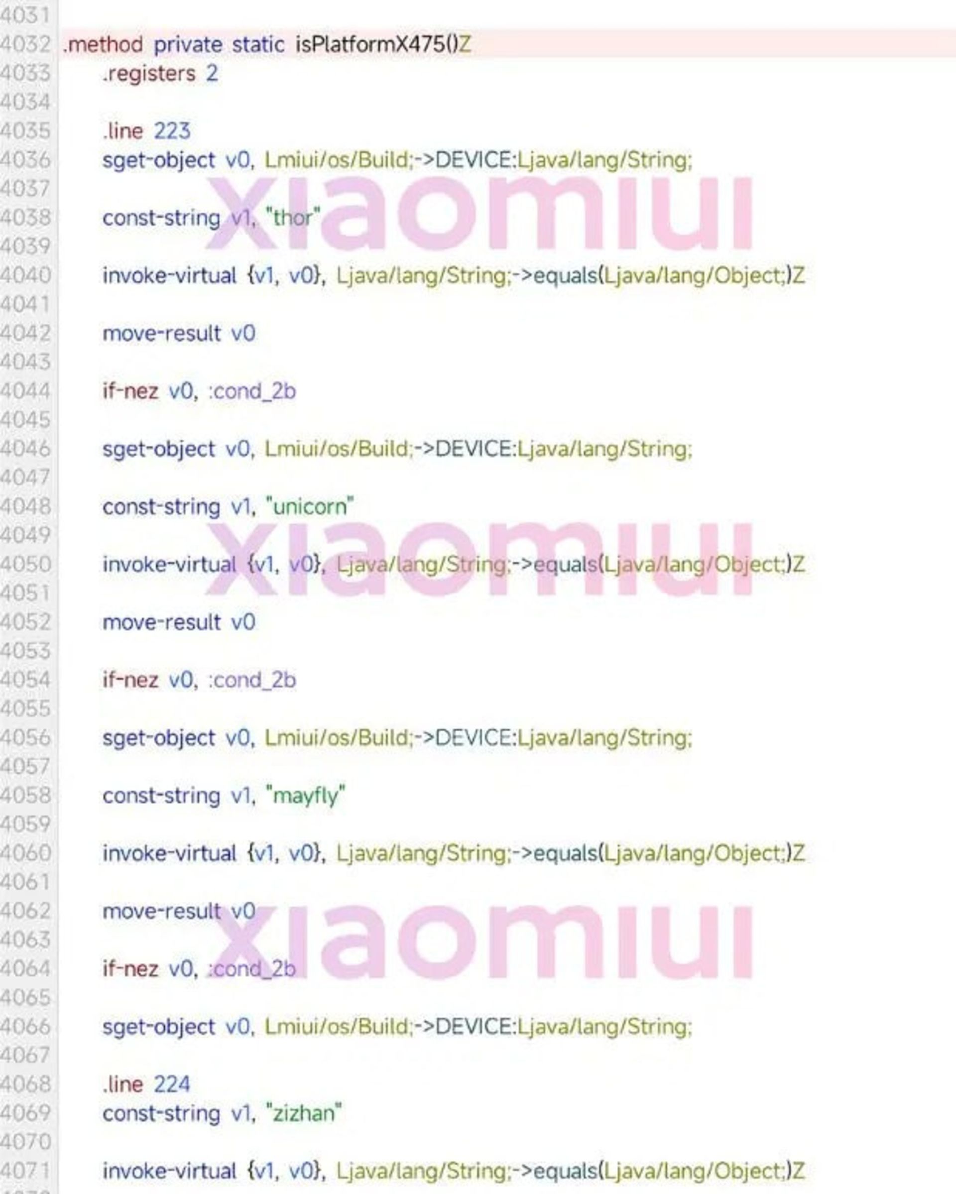 اسم رمزهای فاش شده از کدهای منبع MIUI