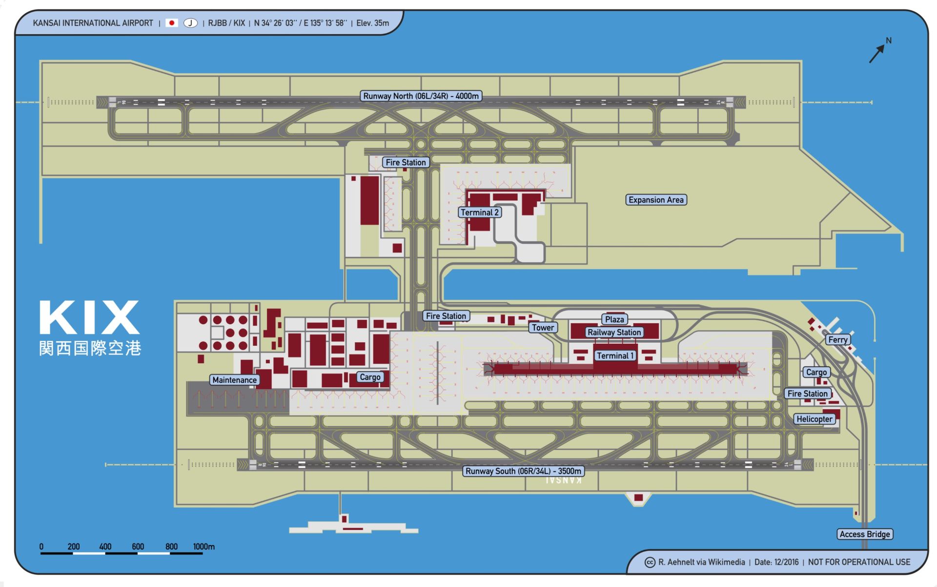 Map of Osaka Kansai International Airport, Japan