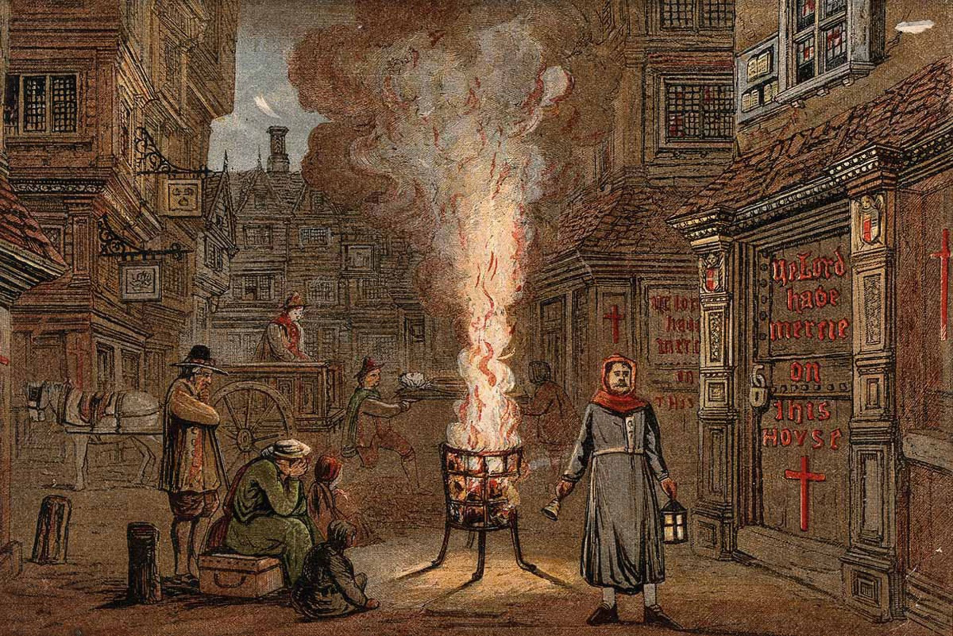 حمل مردگان با گاری در خیابان‌های لندن در دوران طاعون بزرگ ۱۶۶۵