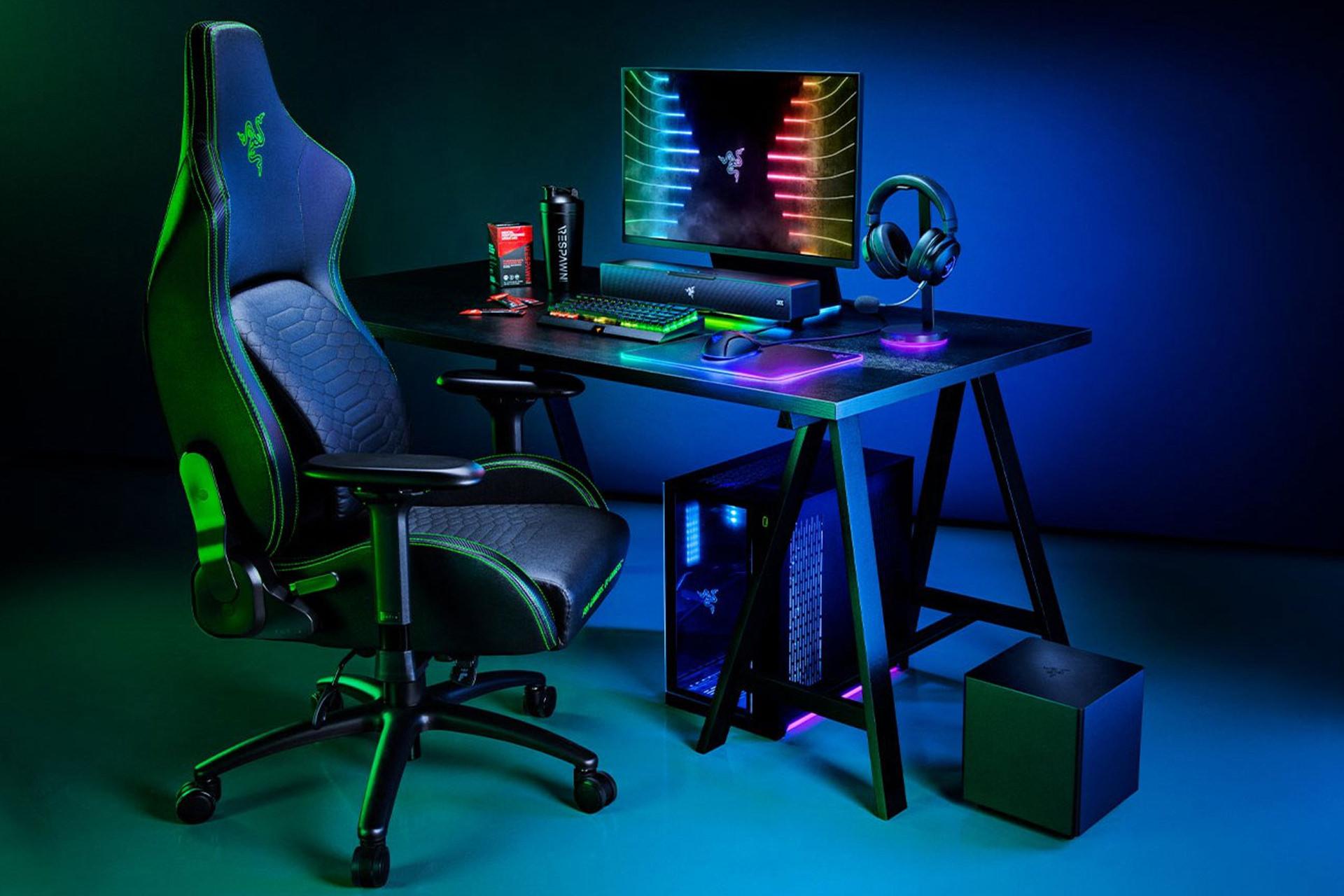 صندلی و سیستم گیمینگ با مانیتور و ساندبار Razer Leviathan v2