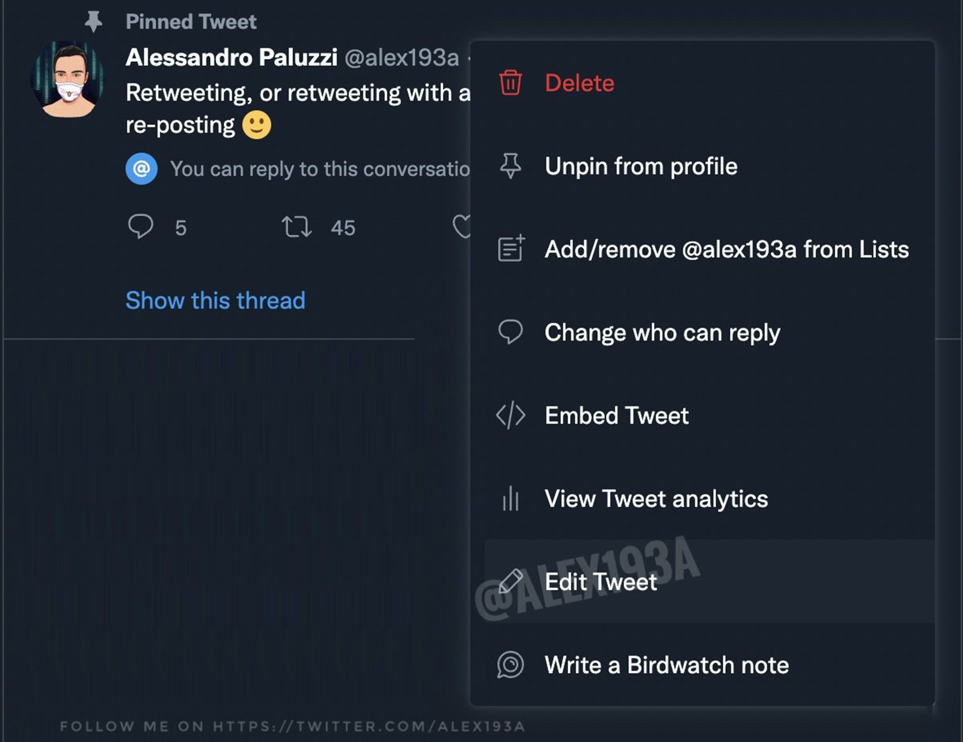 اسکرین شات نحوه کارکرد قابلیت ویرایش توییت در توییتر