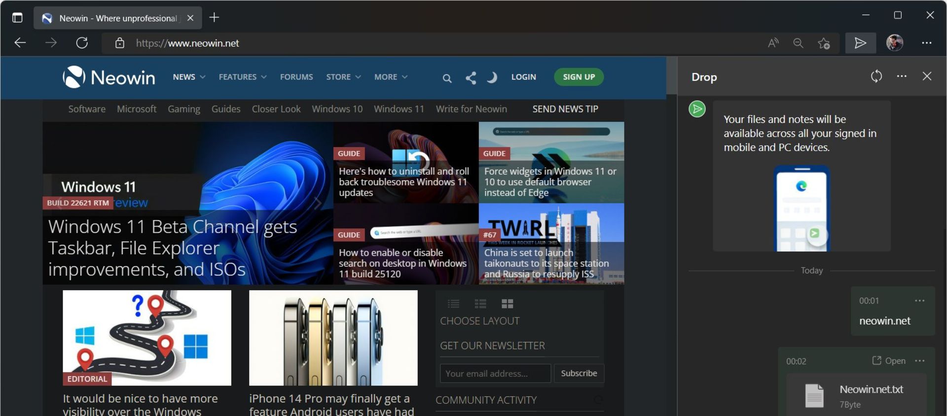 قابلیت drop مرورگر اج