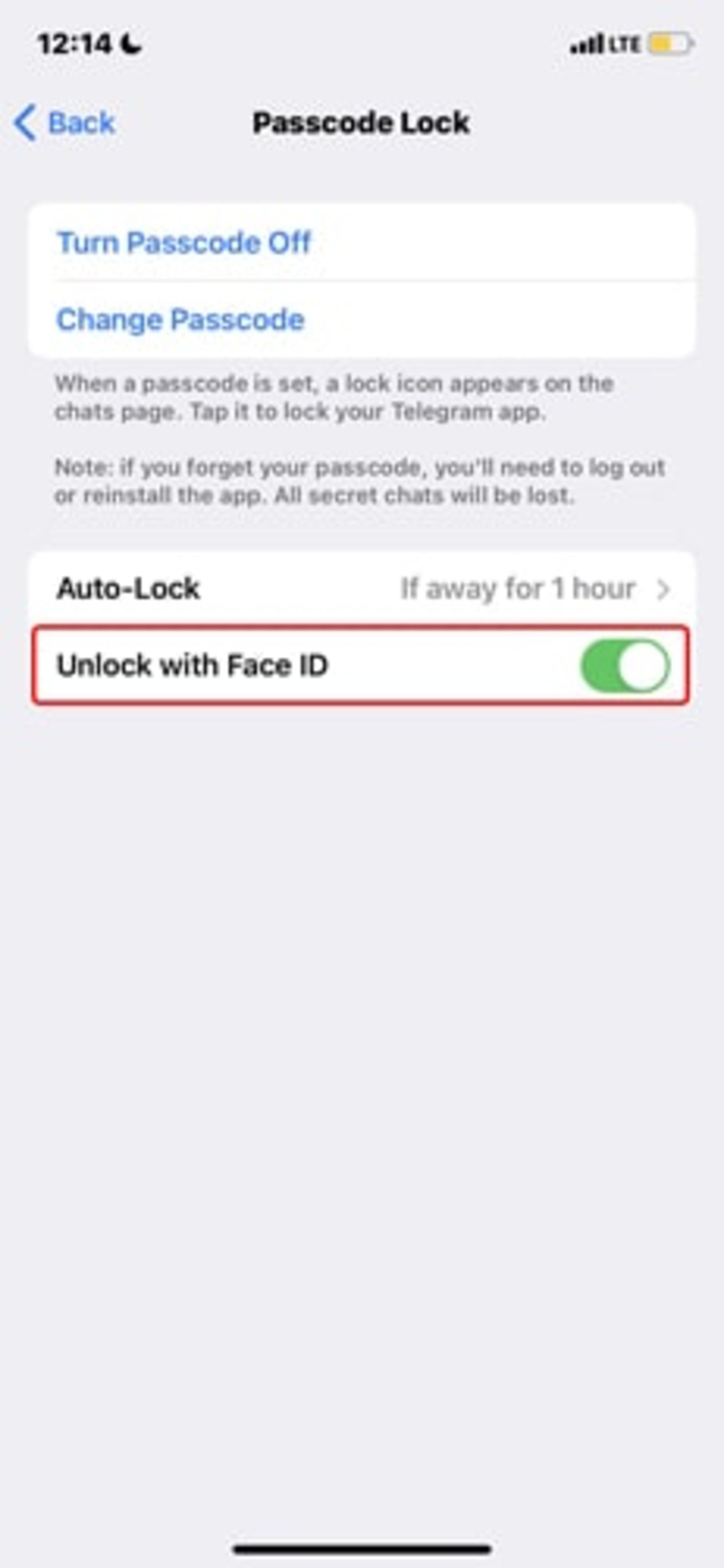 نحوه قفل کردن تلگرام با Face ID در iOS