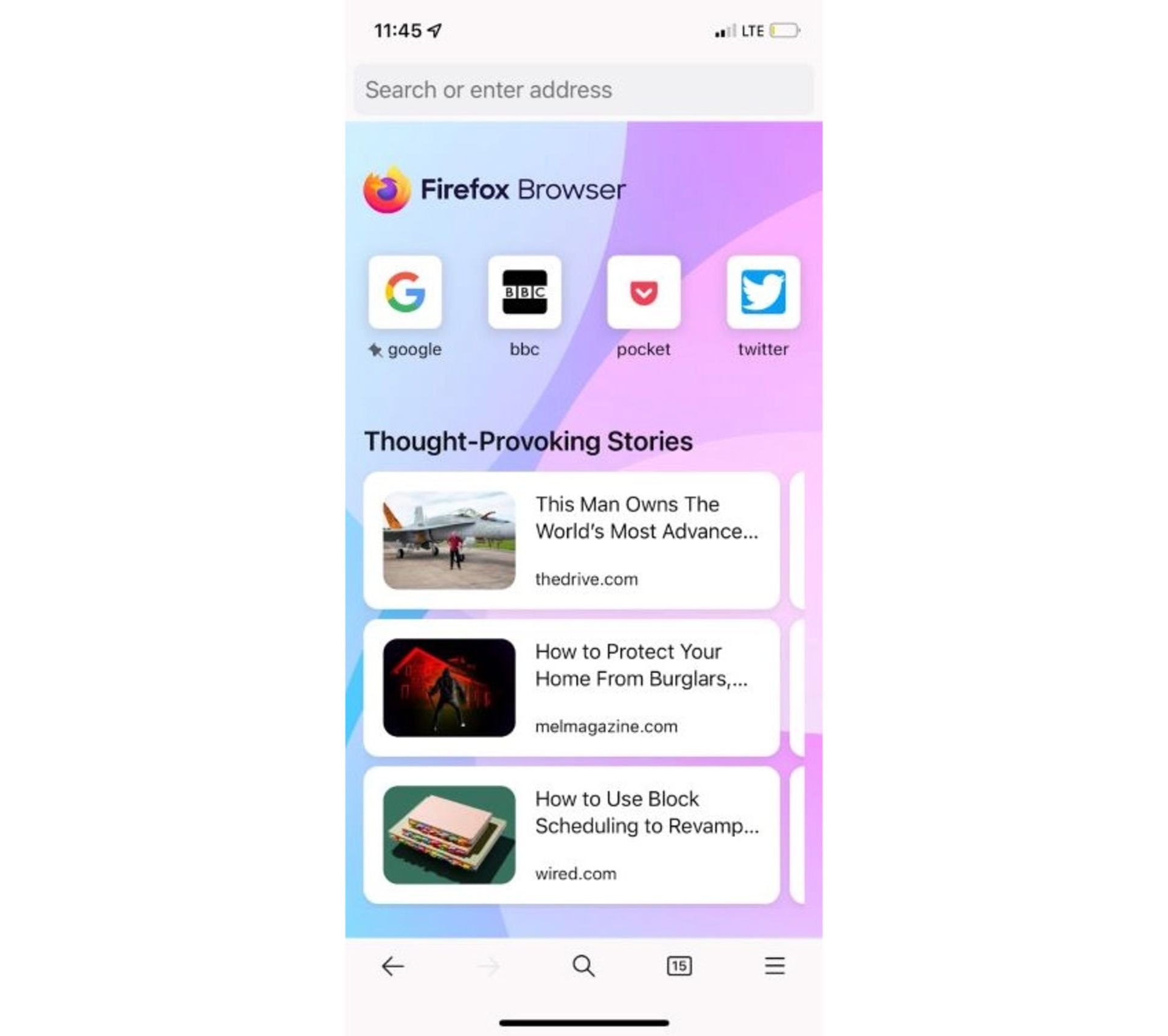 اسکرین شات نسخه iOS فایرفاکس و نمایش والپیپرها