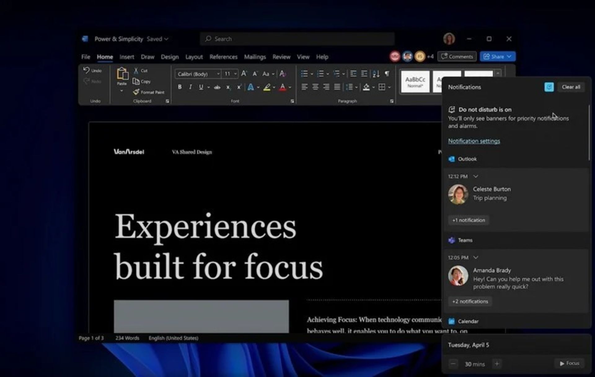 قابلیت Focus ویندوز ۱۱