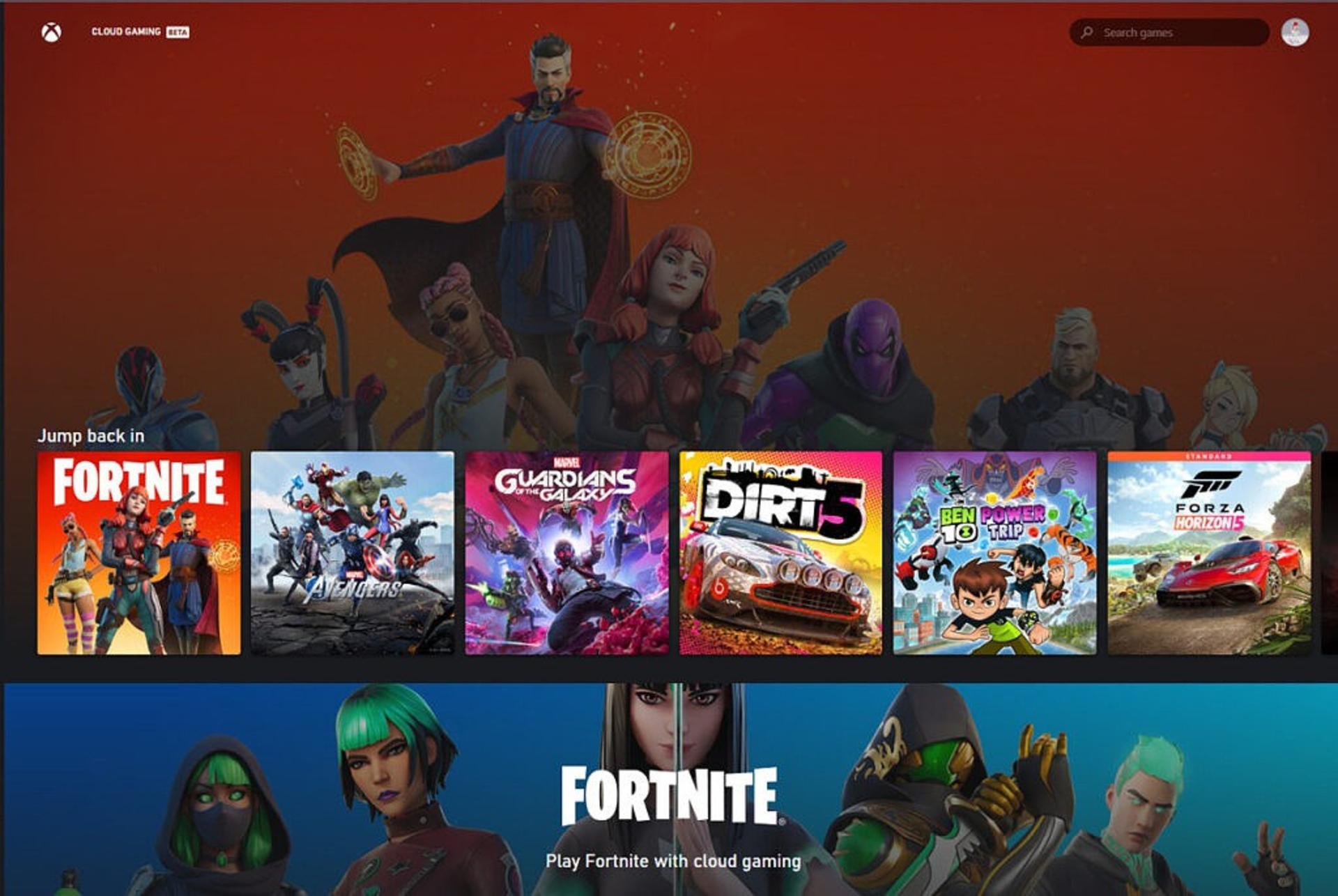 بازی فورتنایت روی xbox cloud gaming