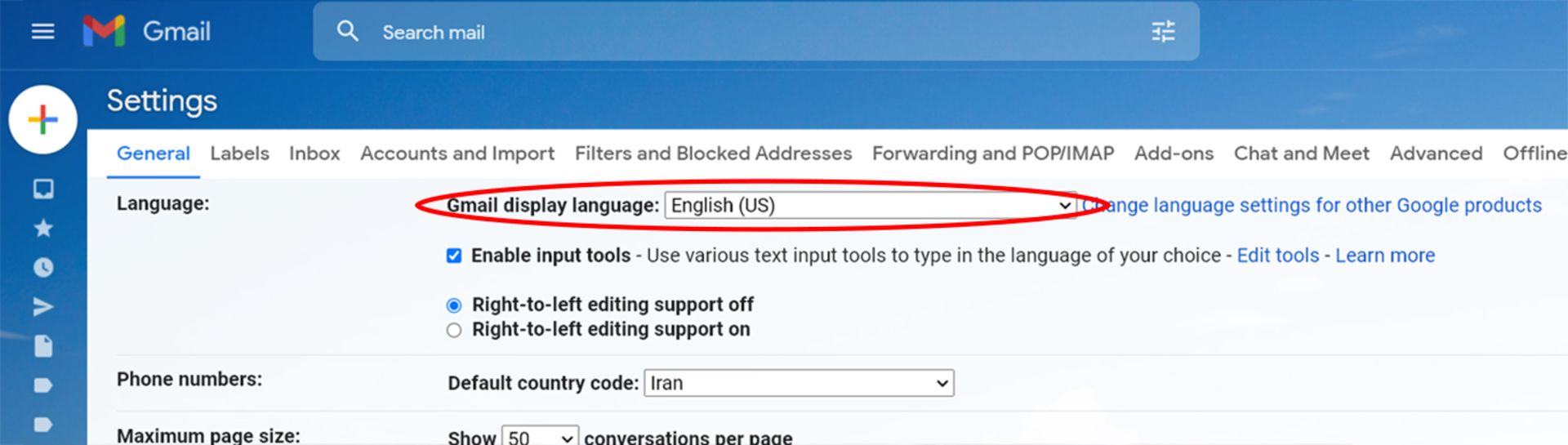 تغییر زبان جیمیل-۱