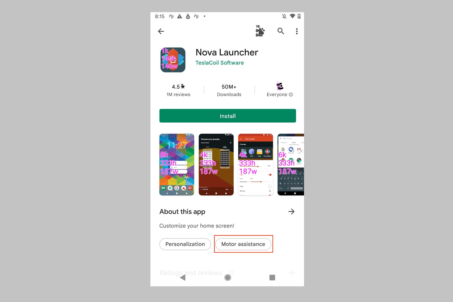 اسکرین شات تگ جدید مخصوص افراد کم‌توان در گوگل پلی