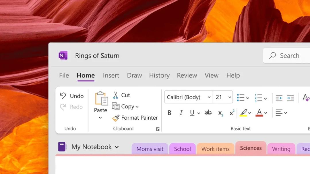 هماهنگی طراحی OneNote با ظاهر ویندوز ۱۱
