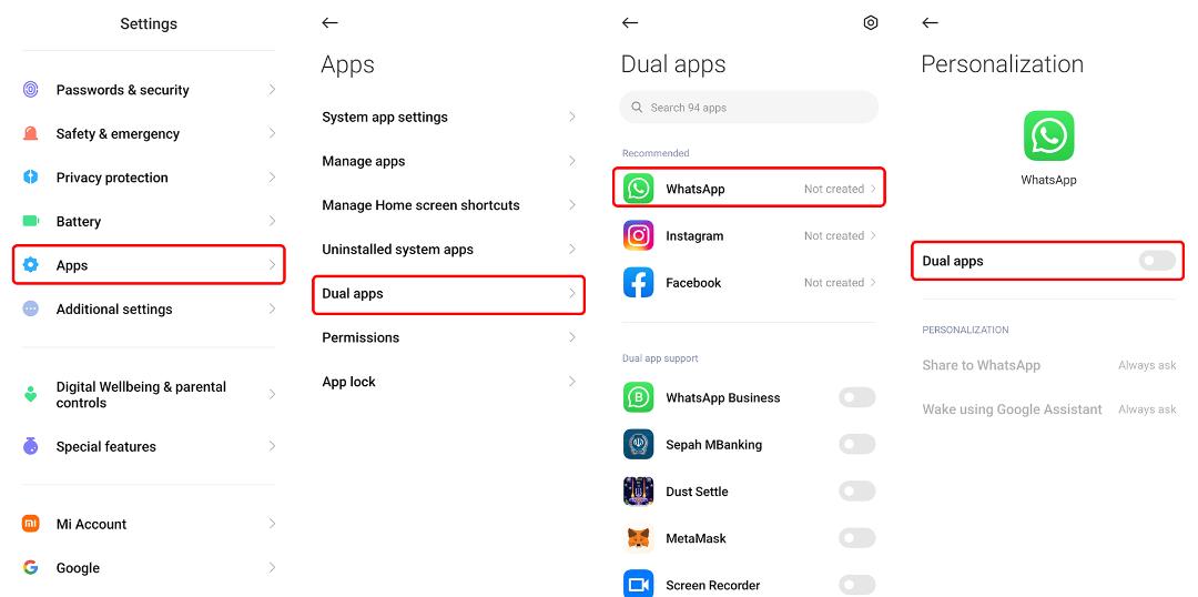 نصب نسخه دوم واتساپ با استفاده از Dual Apps شیائومی 