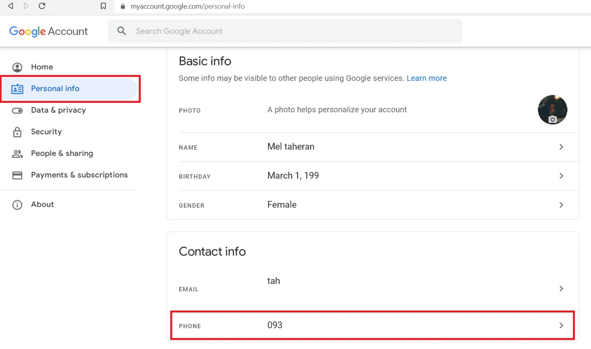 به‌روزرسانی یا حذف شماره تلفن در جیمیل با کامپیوتر