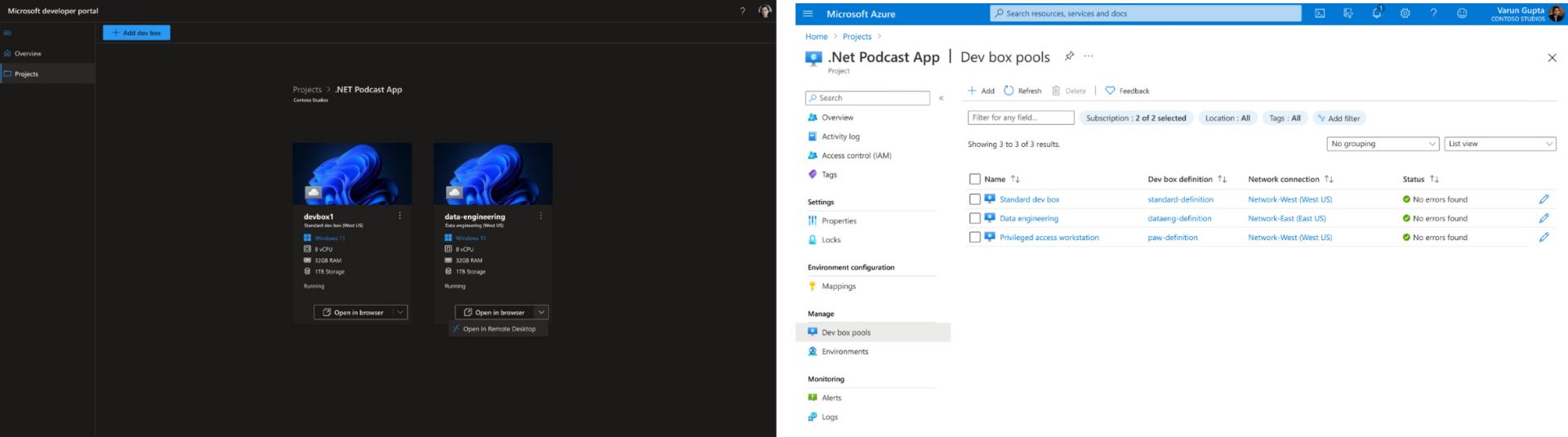 اسکرین شات سرویس Microsoft Dev Box