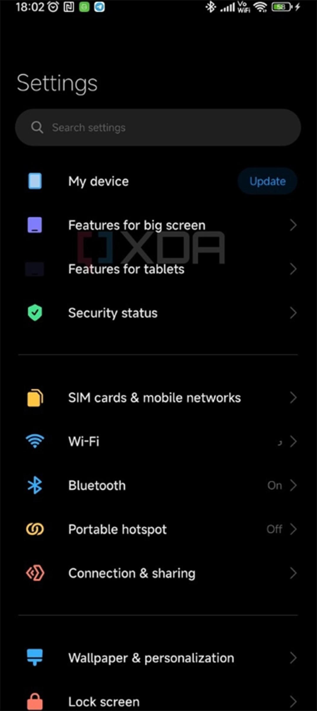 اسکرین شات صفحه تنظیمات MIUI شیائومی
