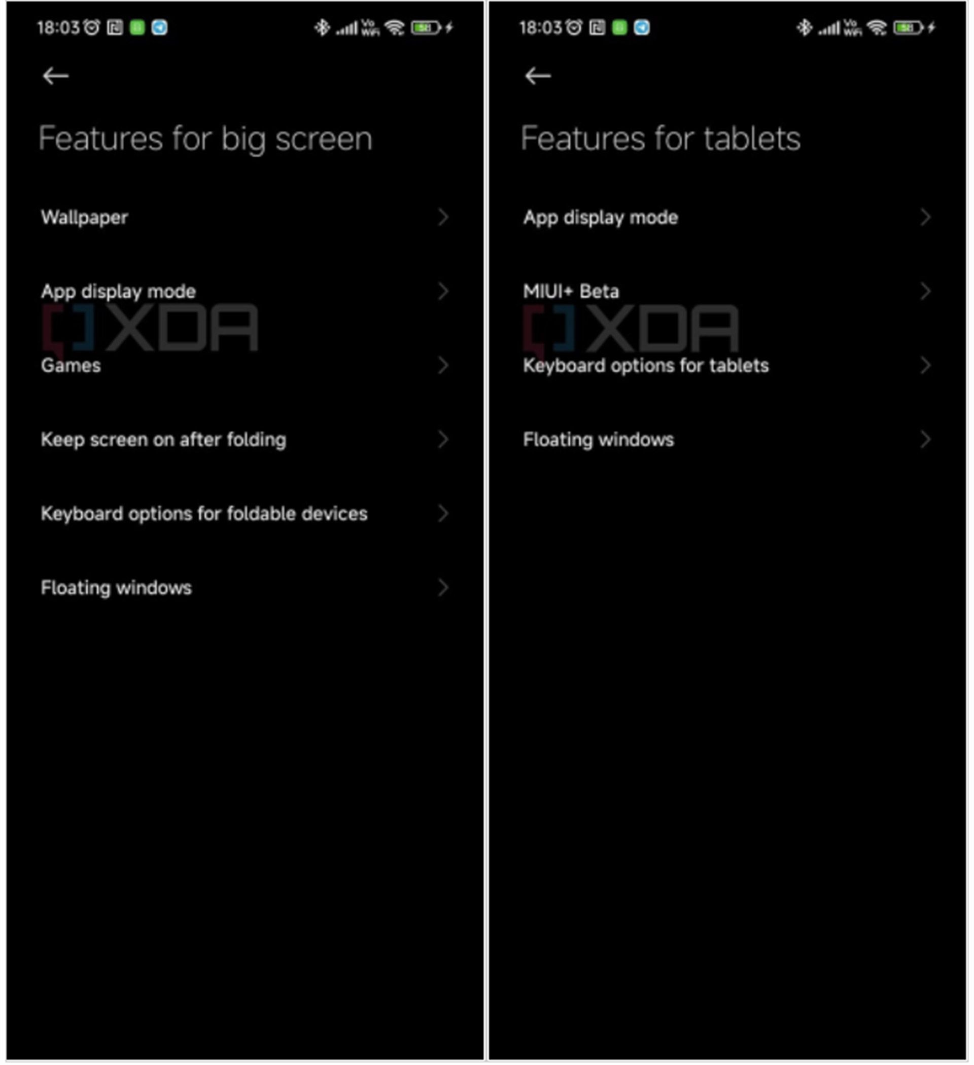 اسکرین شات دو صفحه تنظیمات جدید MIUI شیائومی